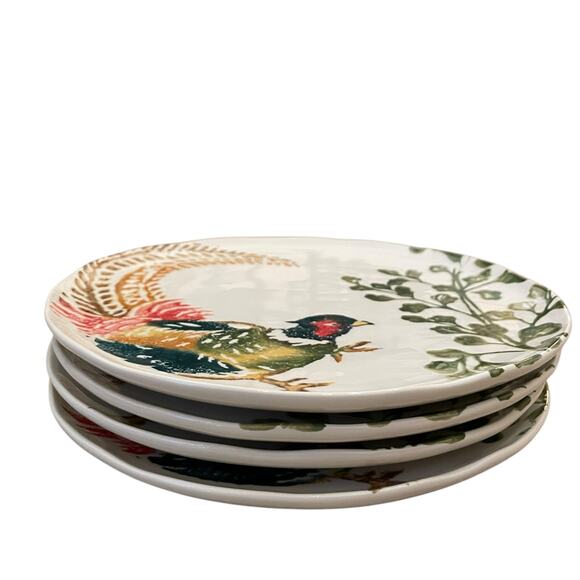 Vietri Fauna Pheasant Ceramic Salad Plates 9in Set of 4 Limited Edition New - Picture 5 of 14